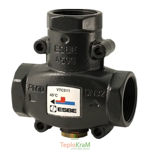 Термокран ESBE VTC511, внутрішня різьба Rp 1", температура відкриття 55 °C