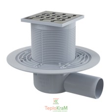 Сливной трап Alcaplast, 105x105/50 мм, с боковой подводкой, решетка: нерж., гидрозатвор мокрый (APV102)
