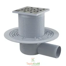 Зливний трап Alcaplast, 105x105/50 мм, з бічною підводкою, решітка: нерж., гідрозатвор мокрий (APV102)