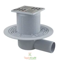 Сливной трап Alcaplast, 105x105/50 мм, с боковой подводкой, решетка: нерж., гидрозатвор мокрый (APV101)