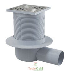 Сливной трап Alcaplast, 105x105/50 мм, с боковой подводкой, решетка: нерж., гидрозатвор мокрый (APV1)