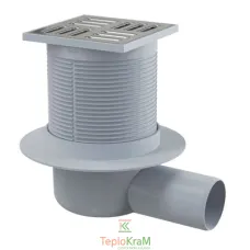 Сливной трап Alcaplast, 105x105/50 мм, с боковой подводкой, решетка: нерж., гидрозатвор мокрый (APV1)