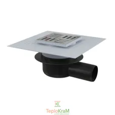 Сливной трап Alcaplast, 105x105/50 мм, с боковой подводкой, решетка: нерж., гидрозатвор сухой (APV26C)