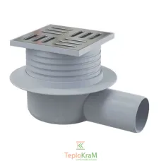 Сливной трап Alcaplast, 105x105/50 мм, с боковой подводкой, решетка: нерж., гидрозатвор мокрый (APV26)