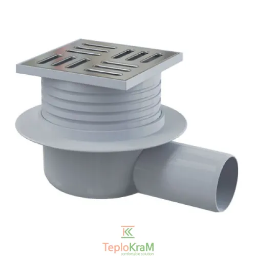 Сливной трап Alcaplast, 105x105/50 мм, с боковой подводкой, решетка: нерж., гидрозатвор мокрый (APV26)