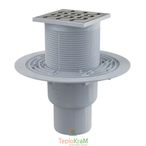 Зливний трап Alcaplast, 105x105/50 мм, з прямою підводкою, решітка: нерж., гідрозатвор мокрий (APV202)