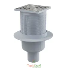 Сливной трап Alcaplast, 105x105/50 мм, с прямой подводкой, решетка: нерж., гидрозатвор мокрый (APV2)
