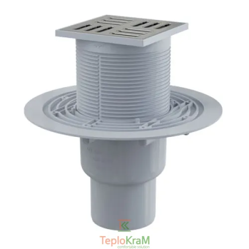 Сливной трап Alcaplast, 105x105/50 мм, с прямой подводкой, решетка: нерж., гидрозатвор мокрый (APV201)