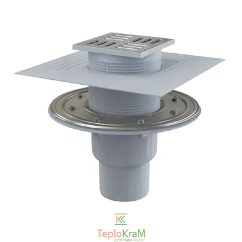 Сливной трап Alcaplast, 105x105/50 мм, с прямой подводкой, решетка пластик, гидрозатвор комбинированный SMART (APV2324)