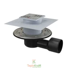 Зливний трап Alcaplast, 105х105/50/75 мм, з бічною підводкою, решітка: нерж., гідрозатвор мокрий, сухий (APV3344)