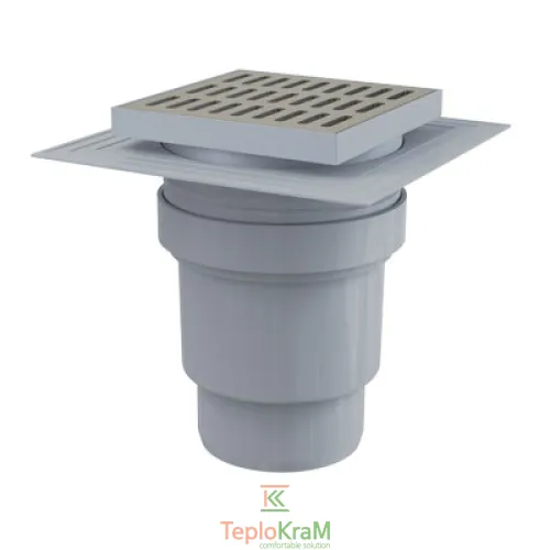 Сливной трап Alcaplast, 150x150/110 мм, с прямой подводкой, решетка: нерж., гидрозатвор мокрый (APV13)
