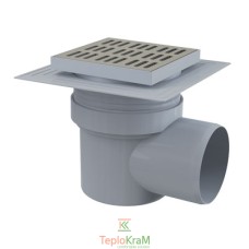 Сливной трап Alcaplast, 150x150/110 мм, с боковой подводкой, решетка: нерж., гидрозатвор мокрый (APV12)