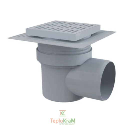 Сливной трап Alcaplast, 150x150/110 мм, с боковой подводкой, решетка пластик, гидрозатвор мокрый (APV10)