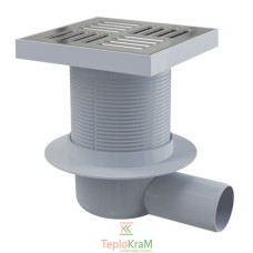 Сливной трап Alcaplast, 150x150/50 мм, с боковой подводкой, решетка: нерж., гидрозатвор мокрый (APV5411)