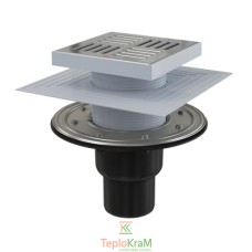 Сливной трап Alcaplast, 150x150/50/75 мм, с прямой подводкой, решетка: нерж., гидрозатвор мокрый, сухой (APV4444)