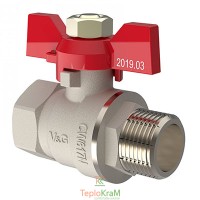 Кран кульовий V&G VALOGIN Optima, ВхЗ 1", червона ручка-метелик (VG-101103)