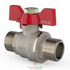 Кран кульовий V&G VALOGIN Optima, ЗхЗ 1", червона ручка-метелик (VG-103103)