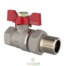 Кран-американка прямой V&G VALOGIN Optima, ВхН 3/4", красная ручка-бабочка (VG-104102)