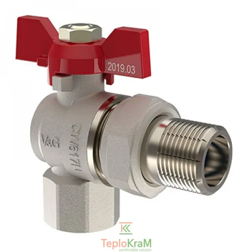 Кран-американка кутовий V&G VALOGIN Optima, ВхЗ 3/4", червона ручка-метелик (VG-104402)