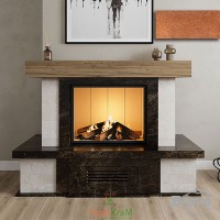Портал каминный Верона прямой (rosso asiago, плитка travertine) Браво