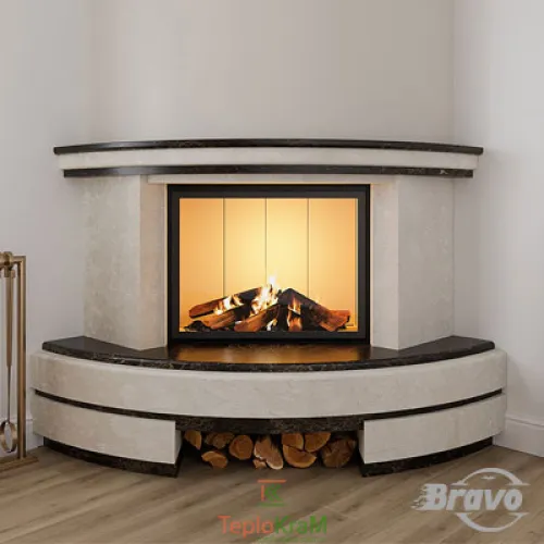 Обудова камінна Осло пряма (botticino, emperador dark) з мармуровою балкою Браво