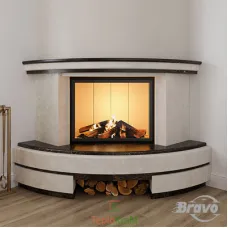 Обудова камінна Осло кутова (botticino, emperador dark) з мармуровою балкою Браво
