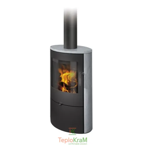 Печь Romotop OVALIS 02 (стальной корпус + камень сверху и с обеих сторон) NEW, панорамное стекло, 6 кВт